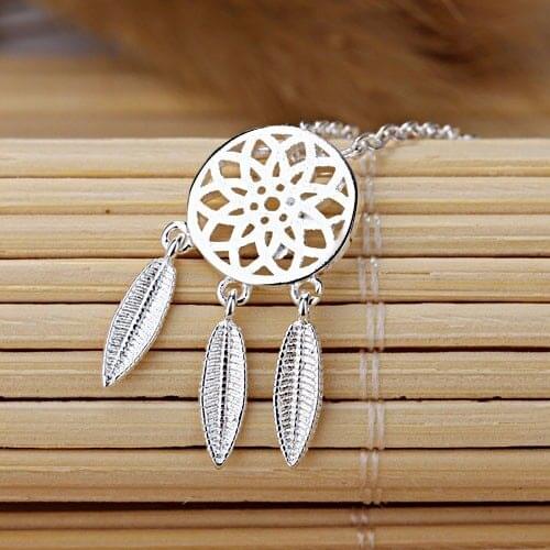 Hot 925 sterling silver feather dream catcher necklace wholesale Korean version of the simple fashion wild sweet jewelry