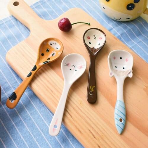 Ceramic Coffee Spoon Children Tableware Spoon Dessert Cartoon Animal Design Small Kids Child Spoons Creative Lovely Ladle 13.7cm