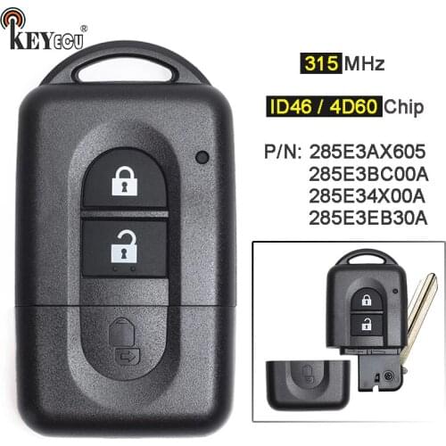 KEYECU 433MHz ID46 / 4D60 Chip 285E34X00A /285E3EB30A, 285E34X00 Remote Key Fob for Nissan Juke Navara Micra Xtrail Qashqai Duke
