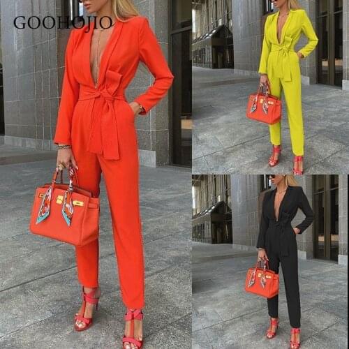 GOOHOJIO 2021 Spring Autumn New Streetwear Casual Rompers Womens Profession Jumpsuit for Ladies High Waist One Piece Suit Women