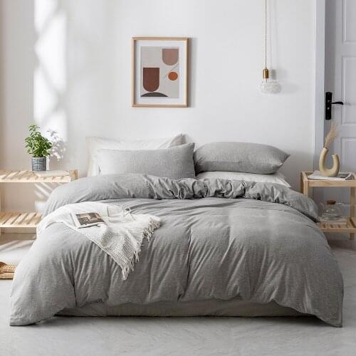 Japanese Solid Color Bedding Set Full King Size Duvet Bed Linens Cover For Home Pure Cotton Comfortable Plain Cover
