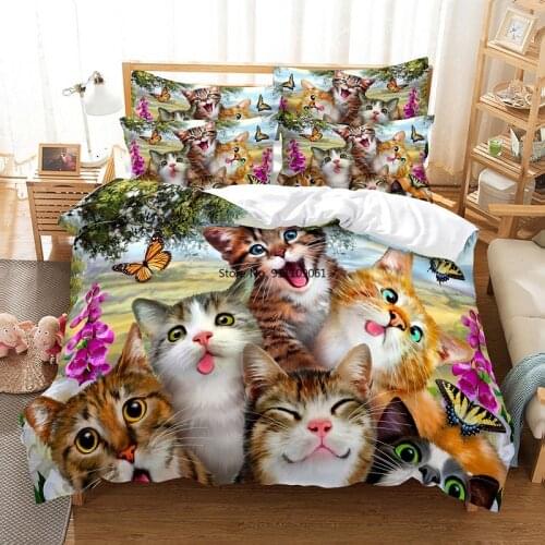 Happy Funny Colorful Cat Bedding Set Duvet Cover Set 3d Bedding Digital Printing Bed Linen Queen Size Bedding Set Fashion Design