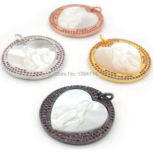 25*25*3mm Micro Pave Red CZ Heart Jesus Cameo Round Charms Fit For Men And Women Making DIY Bracelets Or Necklaces Jewelry