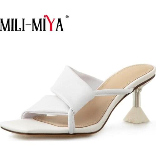 MILI-MIYA New Brand Women Brand Summer Slides High Quality Fold Open Toe 6.5cm High Heels Slipper Leisure Outdoor Flip Flops