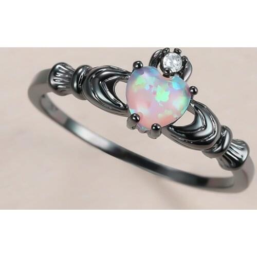 Trendy Female Purple Heart Opal Rings Charm 14KT Black Gold Wedding Rings For Women Cute Bride Round Zircon Engagement Ring