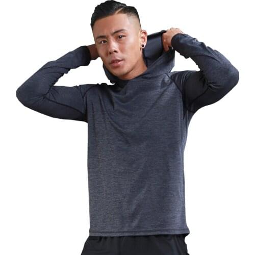 2020 Running T shirt Homme Long Sleeve slim Hooded Rashgard Thin Gym Shirts Men 's Fitness Training T-shirt Sports Clothing