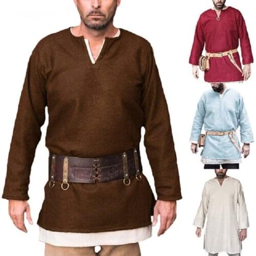 Men Medieval Shirt Tunic Viking Archer Warrior Knight Tops Renaissance Cosplay Costumes Long Sleeve Retro Shirts S-XXXL 3XL