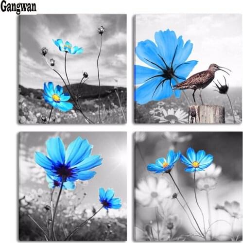 New diamond embroidery sale 5d diy diamond painting blue daisy bird picture of rhinestones cross-stitch mosaic 4 pcs set decor