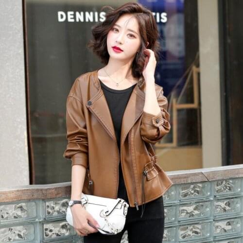 New Womens Leather Jacket 2021 Autumn Motorcycle Leather Coat Female Short Fashion Ladies Jackets Outerwear