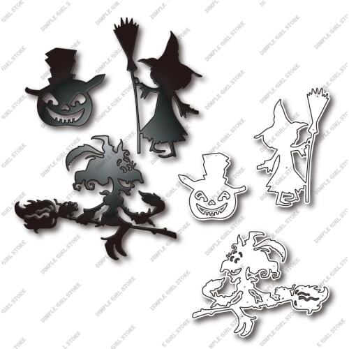 New type Halloween witch broom girl pumpkin metal cutting mold for DIY scrapbook decoration craft embossing mold