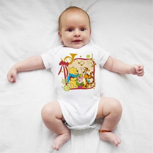 Baby Clothes Rompers Summer Short Sleeved White O-neck Soft Newborn Jumpsuit Infant Bodysuit Winnie Disney Cartoon Baby Clothes