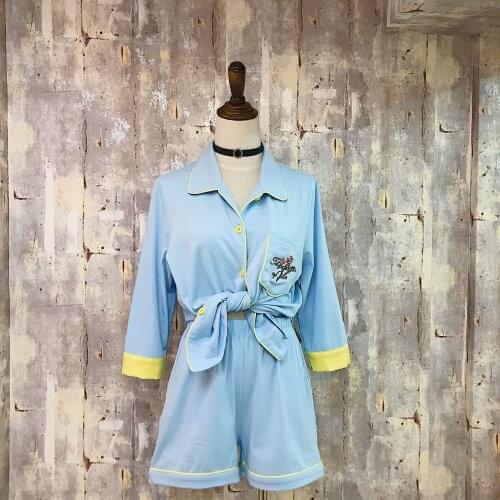 Cotton Nightwear Printing Pajamas Spring pijiamas Sleeve Pants Pyjamas Women V-Neck Kimono Sleepwear new