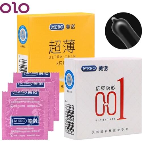 OLO 3Pcs/set Ultra Thin Condom Natural Latex Products for Adults Large Oil Lubricated Condom Sex Tools for Men Sex Products