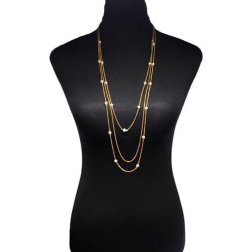 New Elegant Imitation Pearl Necklace Geometric Trend Clavicle Long Chain Outfit Sweater Necklaces for Women Fashion Neck Jewelry