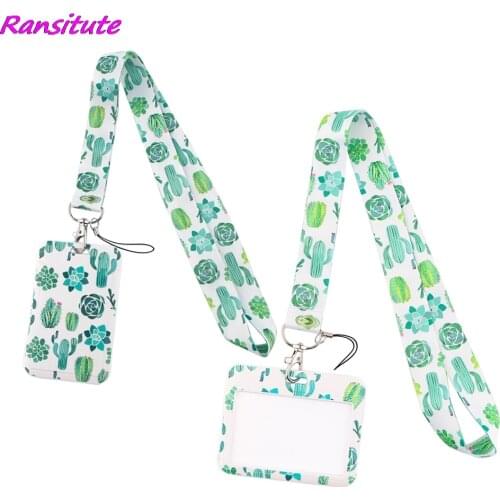 Ransitute R1684 Plant Cactus Lanyard Card ID Holder Car KeyChain ID Card Pass Gym Mobile Phone Badge Key Ring Holder Jewelry