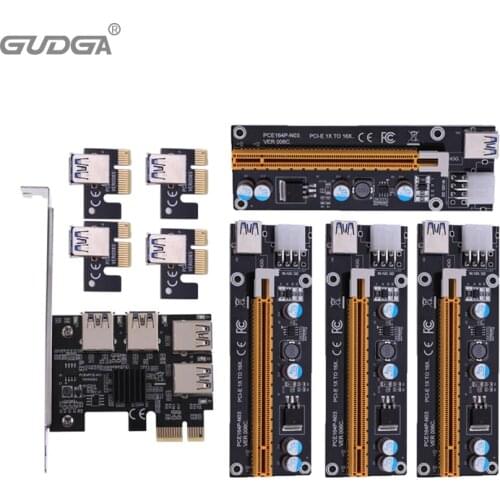 PCI-E riser PCI Express 1X to 16X Riser Card 1 to 4 USB 3.0 Multiplier Hub Adapter with 4pcs 6pin riser For BTC Mining Miner