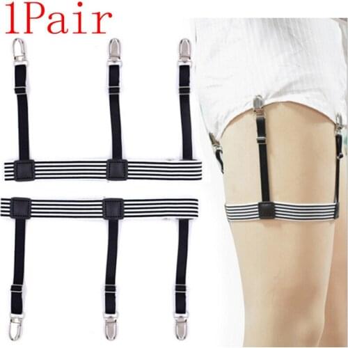 2Pcs/pair Black Men Shirt Stays Belt with Non-slip Locking Clips Keep Shirt Tucked Leg Thigh Suspender Garters Strap