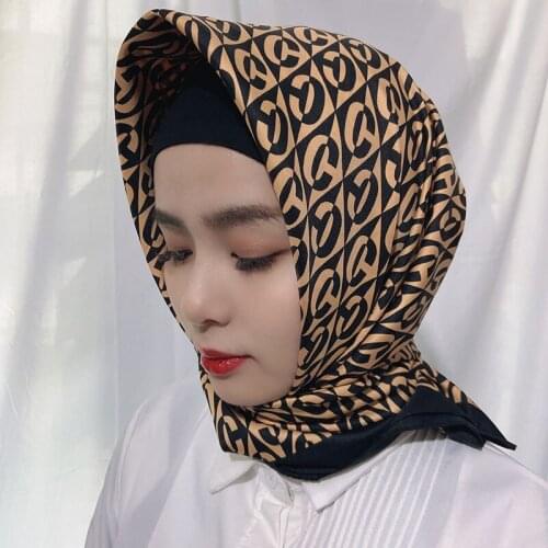 Letter C printing scarves Silk Scarf Women Print Square Scarves Office Ladies Shawl Bandanna 90*90cm Muslim Hijab Handkerchief