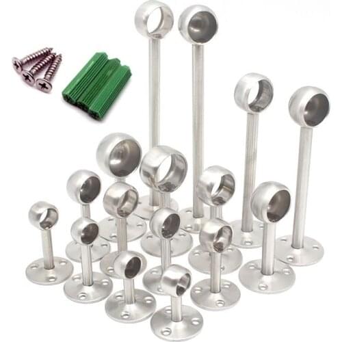 Curtain Rod Ceiling-Mount Bracket,Stainless Steel Closet Rod Holder Pipe Wardrobe Pole with Installtion Screws Silver 4Pcs