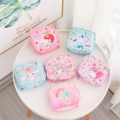 Sanrio hello kitty cartoon girl sanitary napkin storage bag girl boy coin purse travel storage bag Melody card holder Clutch