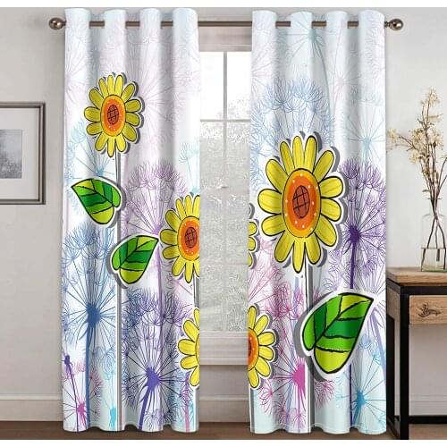 3D Light Color Sunflower Modern Pattern Blackout Curtain Set Hook, Suitable for Home Curtains In Living Room and Bedroom