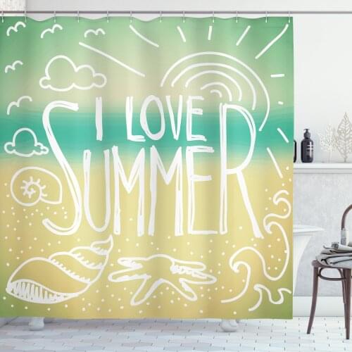 Beach Lettering Shower Curtain Set I Love Summer Saying on Blur Curtain for Bathroom 12 Hooks Cortinas de Baño וילון אמבטיה