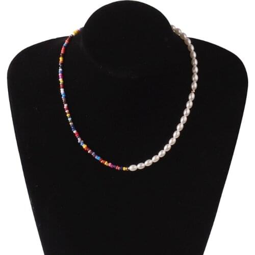 Pearl Beaded Necklace Bracelet Set Gold Handmade Color Bohemian Beaded Necklace T21F