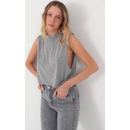 Womens Gray Melange Sleeveless Tshirt Casual Fashion Items Street Sports Style Clothing Spring Summer Dresses New Year Combine