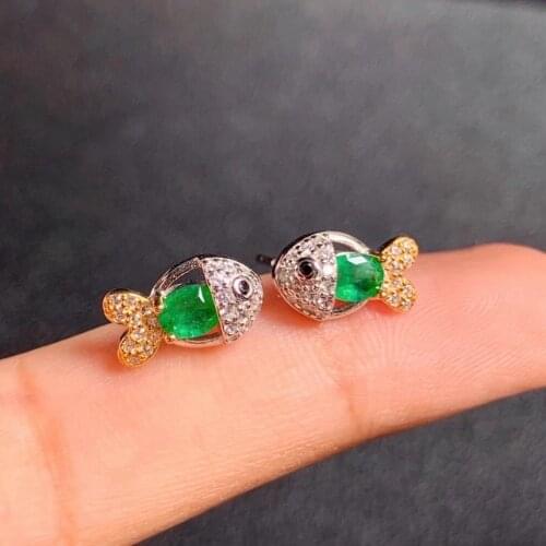 Elegant Solicit Goldfish natural green Emerald stud earrings Natural gemstone earrings 925 silver women girl party gift jewelry