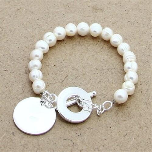 New 925 Sterling Silver Bracelet Natural Freshwater Pearl With Heart Brand Bracelet For Woman Charm Jewelry Wedding Gift