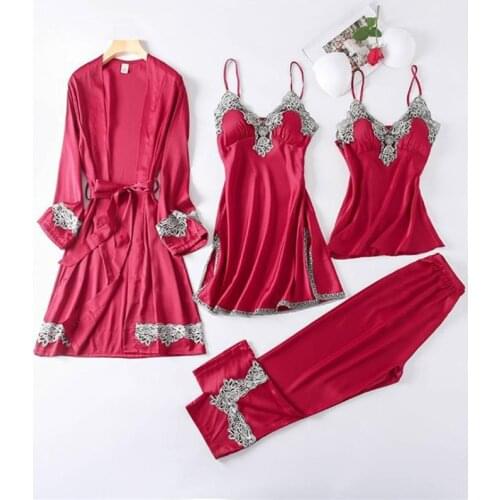 Sanderala Sexy Womens Pajamas Robe Sets Sleepwear Plus Size High Quality Lingerie Nightgown Sleeveless Nighty Sets Pajama Pants