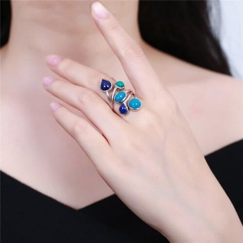 New S925 silver jewelry fashion elegant lady Phoenix stone collocation Lapis Ring Valentines Day present Adjustable opening