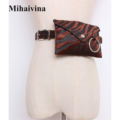 Mihaivina Winter Women Waist Bag Leopard Waist Packs Horsehair Fanny Pack Female PU Leather Belt Bag Coin Purse Detachable Belt