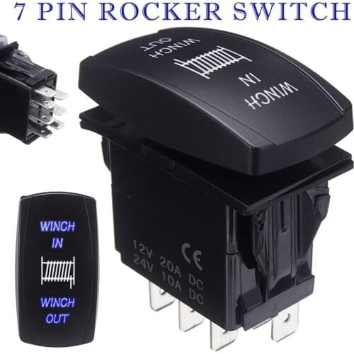 1pc 12V 20A Car Momentary Rocker Switch Blue LED Light 7pin WINCH IN/OUT Auto Off Road SUV DIY Accessories Moulding