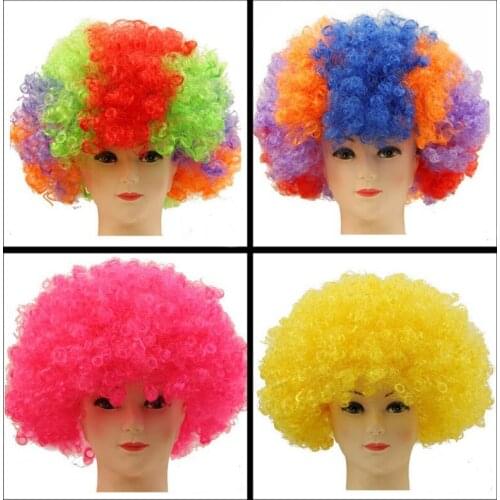 200pcs Party Wigs Colorful Afro Clown Hair Child Adult Costume Football Fan Wig Hair Halloween Rainbow Cosplay Wigs ZA4988