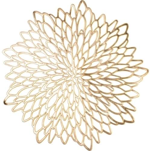 38cm PVC Material Placemat Hollowed Gold Stamping Placemat Hibiscus Flowers Shape Unique Placemat for Home Decor Dining Table
