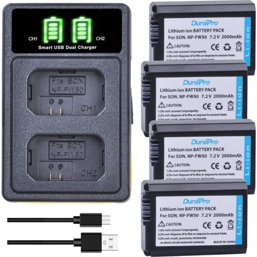 4x 2000mAh NP-FW50 NP FW50 Rechargeable Battery + Charger With Type C Port For Sony A6000 NEX 7 5N F3 3D 3DW 3K 5C Alpha 7R II