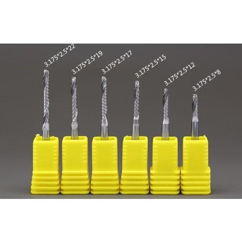 4pcs 2.5mm Single Flute CNC Router Bits One Flute Spiral End Mills Carbide Milling Cutter Spiral PVC Cutter 8 12 15 17mm