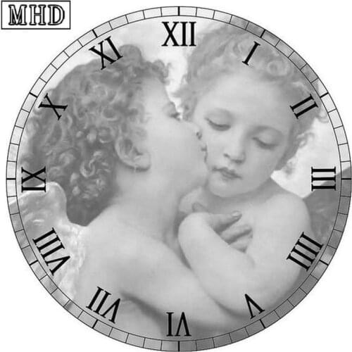 5d full square & round clock diamond painting angel kid icon diamond mosaic two kids 3d diamond cross stitch time wall decor
