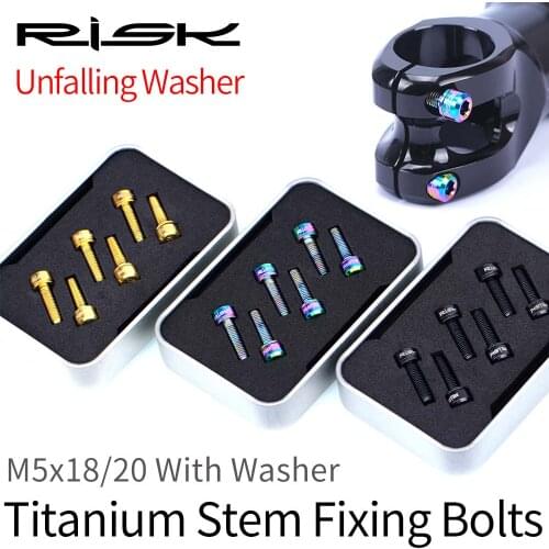 RISK 6pcs Mountain Road Bike M5*18 M5*20 Handlebar Stem Fixing Bolts Bicycle Front Fork Fixed Screws With Washers Titanium Alloy