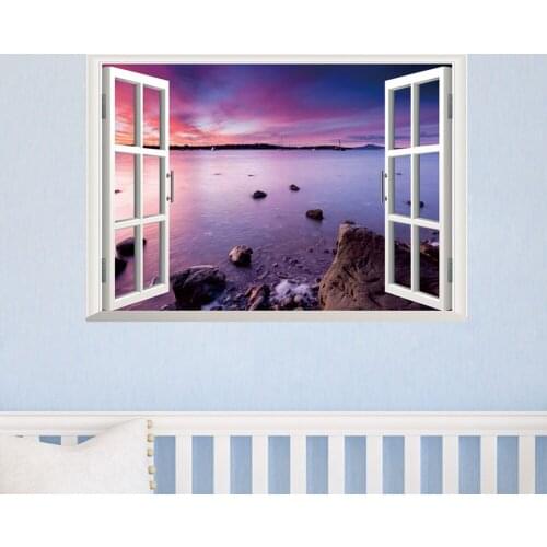 9 styles Hot Sale creative Beach Corner 3D Window View removable wall sticker beautiful Sea Scenery vinyl home decal wallpaper