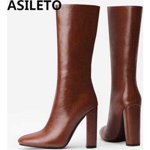 ASILETO Women Luxury Brand Mixed Color Modern Knee High Boots Patent Leather Pull On Round Toe Block Heel Winter Ladies S2459