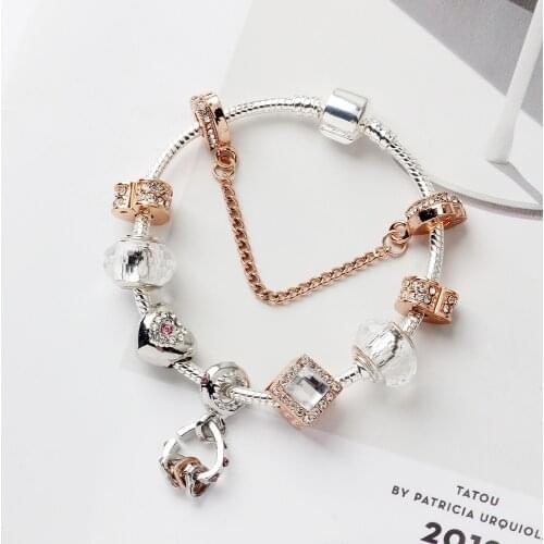 Hollow Love Charm Bracelets for Women DIY Crystal Beads Beading Bracelet 2020 Valentines Day Gift