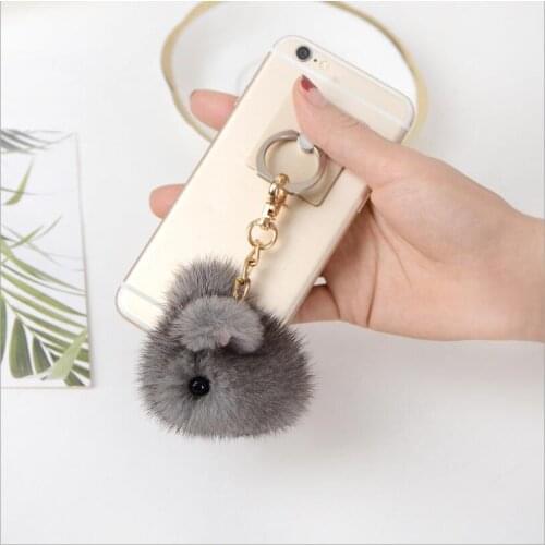 Genuine Mink Fur Pompom Buny Rabbit Keychain Bag Purse Charm Animal Lovers Pocketbook Accessory
