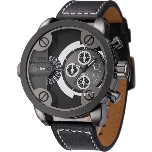 OULM Casual Military Watches Man Fashion Leather Quartz Watch Men Brand Luxury Wristwatch Big Design Male Clock montre homme