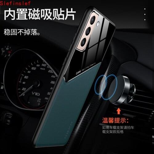 Plexiglass Leather Case For Samsung Galaxy S21 Plus S 21 Ultra On Samsun S21Plus S21Ultra Car Magnetic Holder Phone Cover Fundas