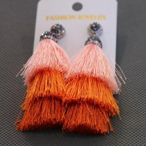 Cingesto factory directly supplier 2017 Three Tiered Tassel Rope Fan Festival Tassel Earrings,BOHO Drop Earrings Gypsy Wholesale