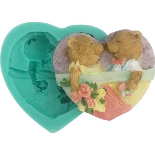 D7YE Cartoon Couple Lovers Bear 3D Silicone Mold Mini Soap Chocolate Fondant DIY Polymer Clay Mould Cake Decorating Tools