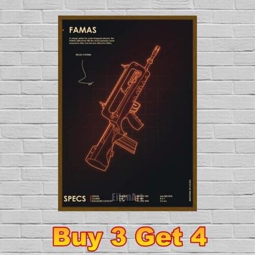Games CS GO Gun Poster Home Decor Sticker Retro Kraft Paper Ussr Posters Hotel Bar Cafe Living Room Wall Art Painting