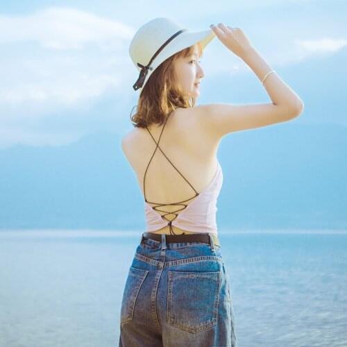 Women Cotton Tanks Top Beauty Back Camisoles Cross Straps Wrapped Chest Vest Knit Thread Camisole